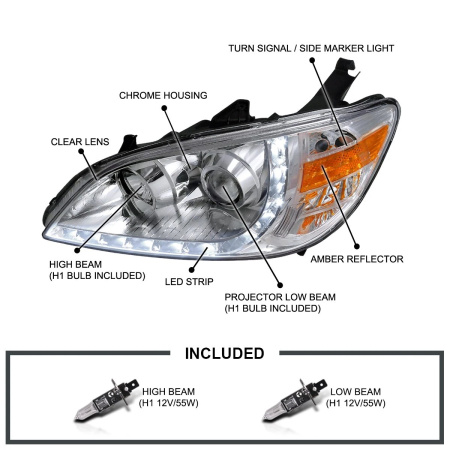Honda Civic, Ferio (2003-2005) передние фары линзованные хром с ходовыми огнями