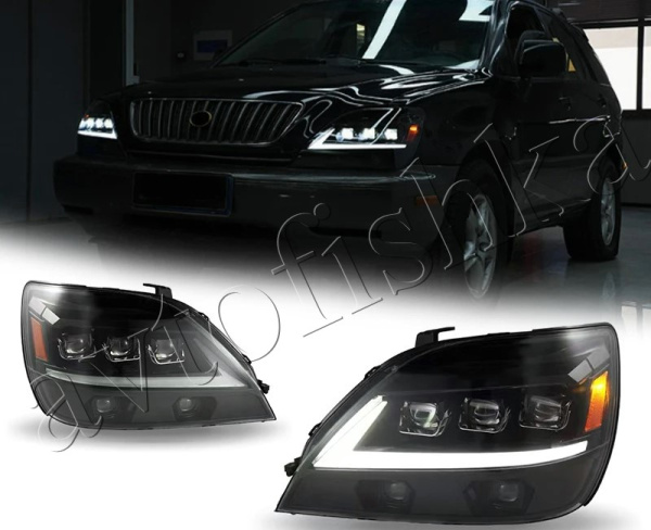 Lexus RX300 (97-03) фары передние черные со светодиодные, комплект 2 шт.