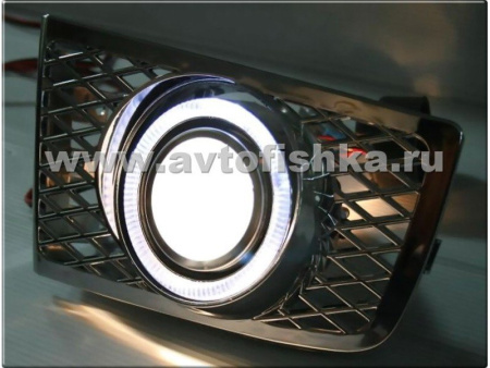 Toyota Land Cruiser Prado 90 (96-02) фары передние противотуманные линзовые хромированные, со светящимися ободками, комплект 2 шт.