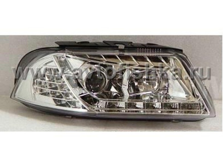 Volkswagen Passat B5 (00-05) фары передние хромированные, линзовые светодиодные c DRL
