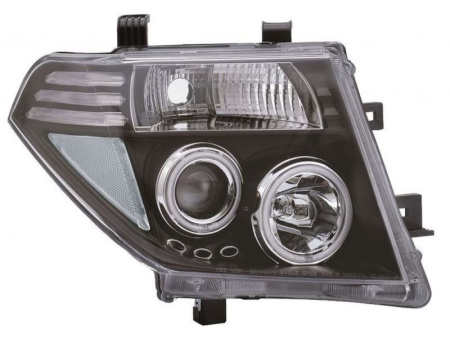 Nissan Pathfinder III, Navara (05-10) фары передние линзовые черные, со светящимися ободками, комплект 2 шт.