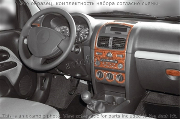 Renault Clio 2001-2005 декоративные накладки (отделка салона) под дерево, карбон, алюминий