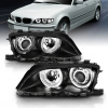 BMW E46 (01-04) фары передние линзовые черные, со светящимися ободками, с моторами электрокорректора