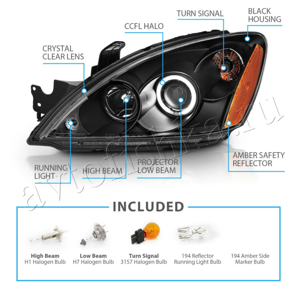 Mitsubishi Lancer 9 (03-07) фары передние линзовые черные, комплект 2 шт.