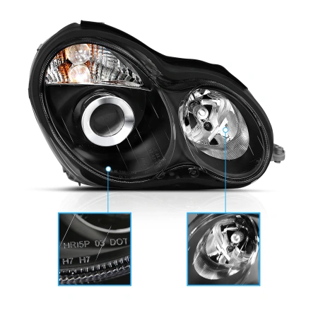 Mercedes C-class W203 (00-07) фары передние линзовые черные, комплект 2 шт.