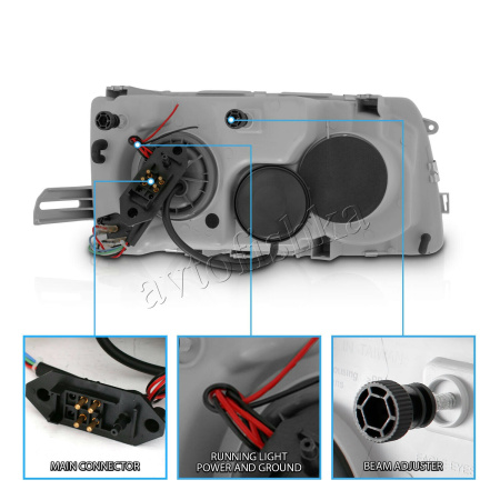 Mercedes S W126 (80-92) фары передние хромированные со светодиодными габаритными огнями, комплект 2 шт.