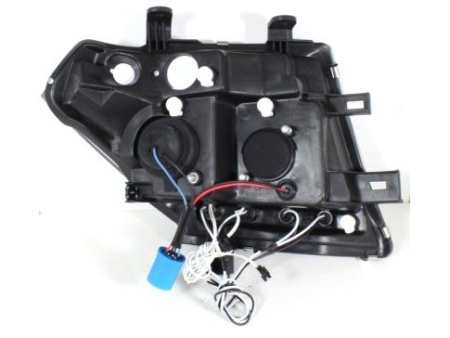 Nissan Pathfinder III, Navara (05-10) передние фары линзовые черные, со светящимися ободками, комплект 2 шт.