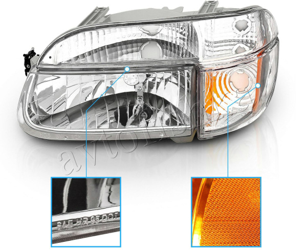 Ford Explorer (95-01) передние хромированные хрустальные фары с указателями поворота, комплект 2 шт.