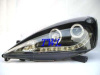 Honda Fit, Jazz (07-) GE, фары передние линзовые черные, со светящимися ободками и светодиодной подсветкой, комплект 2 шт.