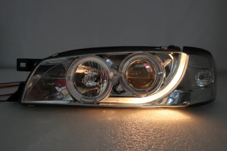 Subaru Impreza GC, GF (93-01) фары передние хромированные, со светящимися ободками и светодиодами, комплект 2 шт.