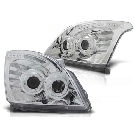 Toyota Land Cruiser Prado 120 (02-09) фары передние линзовые хромированные, со светящимися ободками, с двумя линзами, комплект 2 шт.