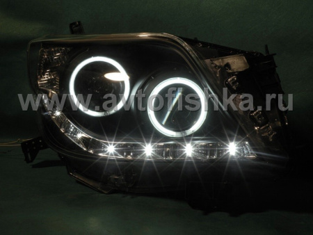Toyota Land Cruiser Prado 150 (2010-) фары передние линзовые черные со светящимися ободками и светодиодной подсветкой, комплект 2 шт.