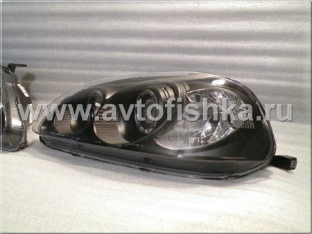 Honda Civic (96-98) фары передние линзовые черные, со светящимися ободками, комплект 2 шт.