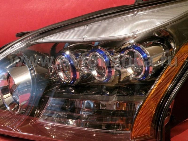 Lexus RX330, RX350 (03-08) передние линзовые ксеноновые фары, тонированный хром, под корректор, дизайн LS600, дизайн "MidWest", комплект 2 шт.