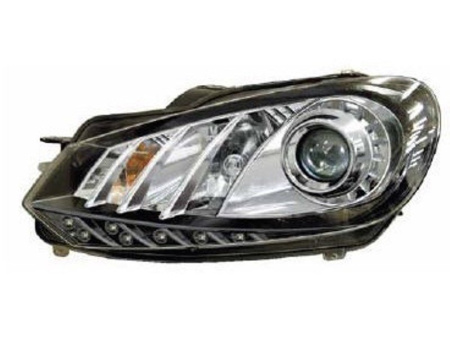 Volkswagen Golf 6 (09-) фары передние линзовые черные, со светодиодной подсветкой, мотором электрокорректора, комплект