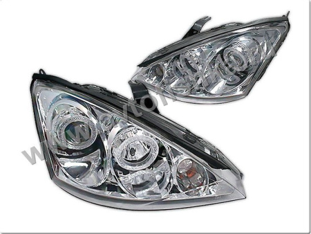 Ford Focus 1 (98-04) Europe+USA фары передние линзовые хромированные, со светящимися ободками, комплект 2 шт.