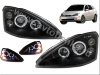 Ford Focus 1 (98-04) Europe+USA фары передние линзовые черные, со светящимися ободками, комплект 2 шт.