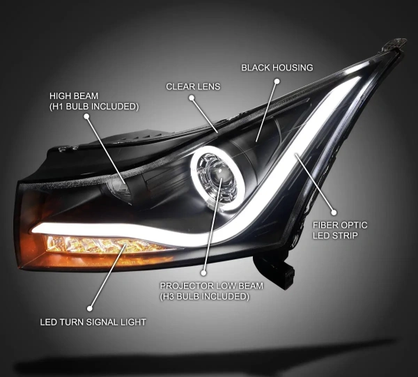 Chevrolet Cruze (2011-2016) фары передние черные линзованные диодной подсветкой в стиле Audi