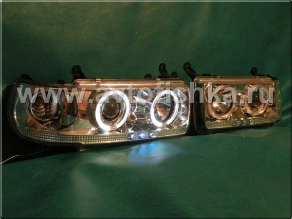 Toyota Land Cruiser 80 (90-97) фары передние линзовые хромированные, со светящимися ободками и светодиодной подсветкой, комплект 2 шт.