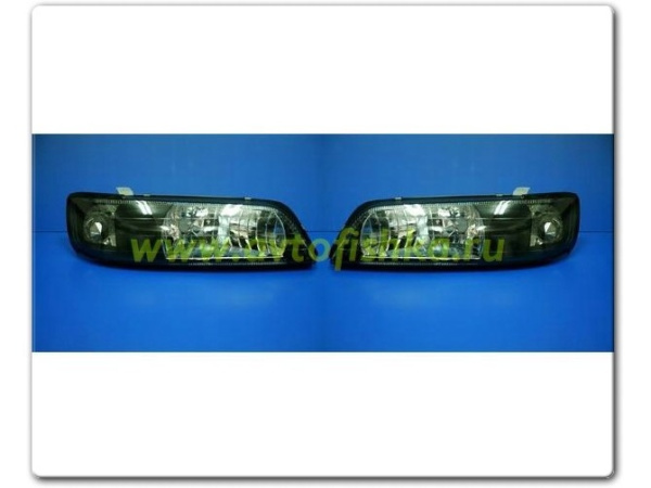 Nissan Maxima QX II, Cefiro A32 (95-00) фары передние черные прозрачные, объединенные с поворотником, комплект 2 шт.