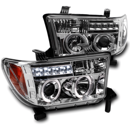 Toyota Tundra (07-) фары передние линзовые хромированные, со светящимися ободками и подсветкой DRL, комплект 2 шт.