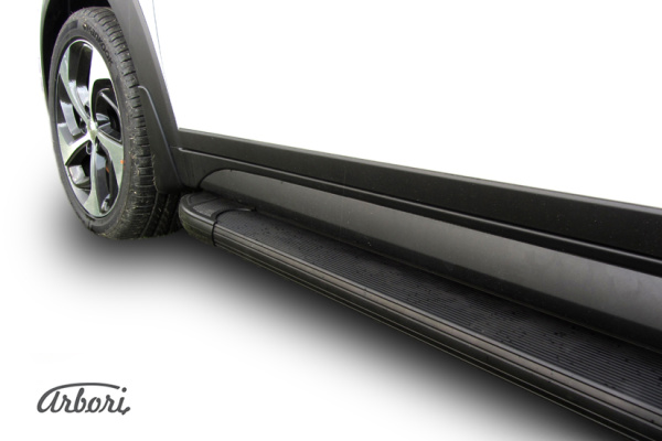 Комплект защиты штатных порогов алюминиевый профиль Arbori "Optima Black" 1700 черная Hyundai Tucson 4WD 2015-