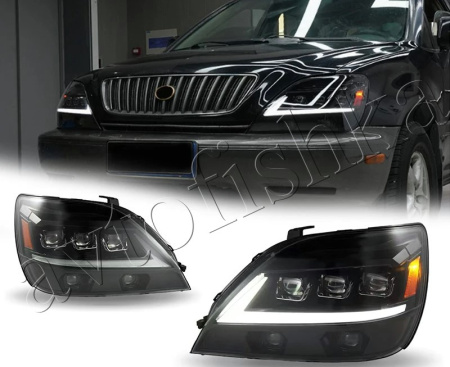 Lexus RX300 (97-03) фары передние черные со светодиодные, комплект 2 шт.