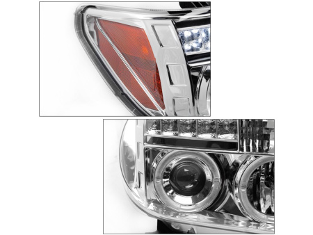 Toyota Tundra (07-) фары передние линзовые хромированные, со светящимися ободками и подсветкой DRL, комплект 2 шт.