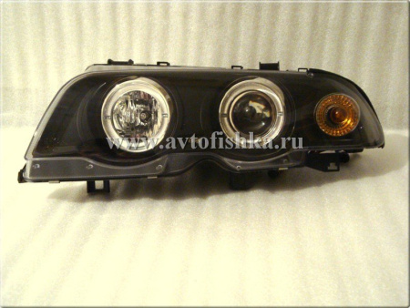 BMW 3 E46 (98-01) 4 дв. седан фары передние черные, с двумя светящимися ободками, с моторами электрокорректора, комплект 2 шт.