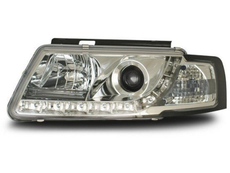 Volkswagen Passat B5 (97-00) фары передние линзовые хромированные, со светодиодной подсветкой, комплект 2 шт.