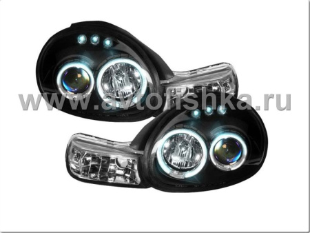 Dodge Neon (00-02) фары передние линзовые черные, со светодиодной подсветкой, комплект 2 шт.