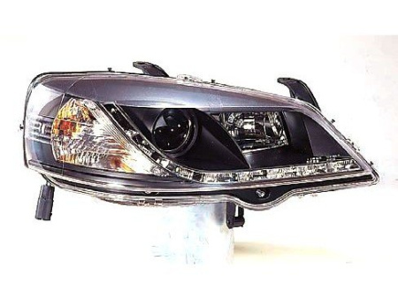 Opel Astra G (98-04) фары передние линзовые черные, со светодиодной подсветкой, комплект 2 шт.