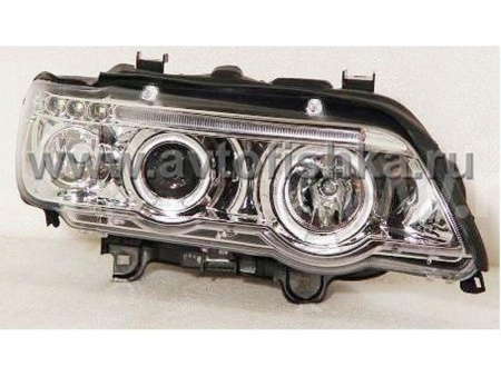 BMW X5 E53 (98-03) фары передние хромированные, со светящимися ободками, линзовые