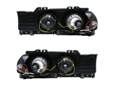 BMW 5 E34 (88-94) фары передние линзовые хромированные, со светящимися ободками, комплект 2 шт.