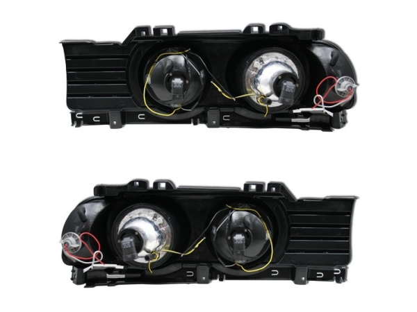 BMW 5 E34 (88-94) фары передние линзовые хромированные, со светящимися ободками, комплект 2 шт.