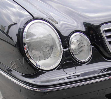 Mercedes E W210 (95-02) декоративные накладки на передние фары, хромированные кольца, комплект 4 шт.