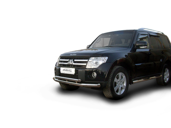 Защита переднего бампера Arbori d76+d57 двойная MITSUBISHI PAJERO IV 2006-