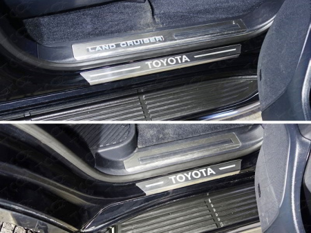 Toyota Land Cruiser (15–) Накладки на пороги с гибом (лист шлифованный надпись Toyota) 4шт (кроме EXECUTIVE)