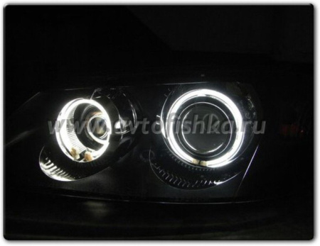 Nissan Almera II N16 (00-06) фары передние линзовые черные, со светящимися ободками, комплект 2 шт.