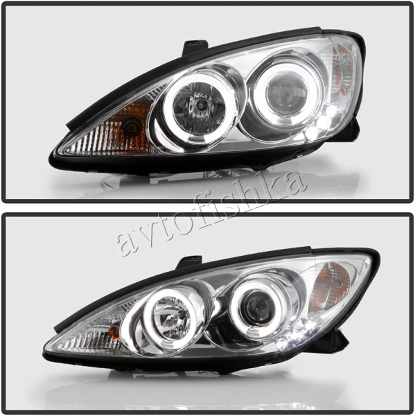 Toyota Camry 30 (01-06) UAE, Europe, USA фары передние линзовые хромированные, со светящимися ободками, комплект 2 шт.