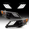 Toyota Camry XV50 дорестайл (2012-2014) передние тюнинговые черные линзовые фары со светодиодной подсветкой в стиле Volkswagen