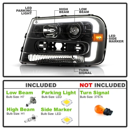 Фары передние черные с LED подсветкой — Chevrolet Trailblazer 2001-2009
