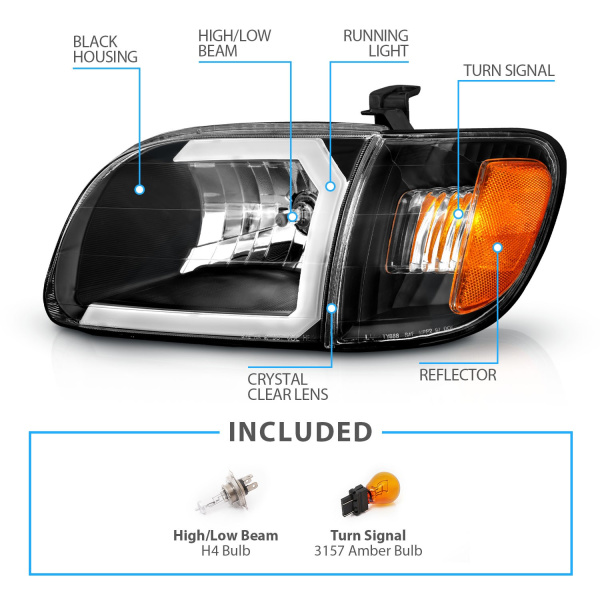 Toyota Tundra (2000-2004) передние фары чёрные с LED C-Light светодиодные