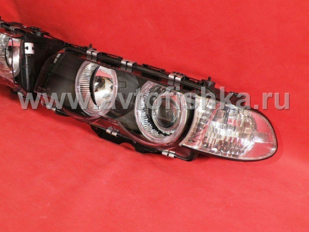 BMW 7 E38 (99-01) фары передние линзовые черные ксеноновые, с корректором, со светящимимся ободками, с тонированными поворотниками, комплект 2 шт.