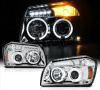 Dodge Magnum (05-08) фары передние линзовые хромированные, со светящимися ободками и светодиодной подсветкой, комплект 2 шт.