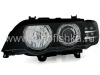 BMW X5 (98-03) фары передние линзовые черные, со светящимися ободками, с моторами электрокорректора, комплект 2 шт.