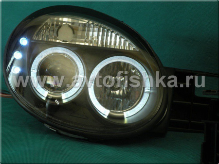 Dodge Neon (03-05) фары передние линзовые черные, со светящимися ободками и светодиодной подсветкой, комплект 2 шт.