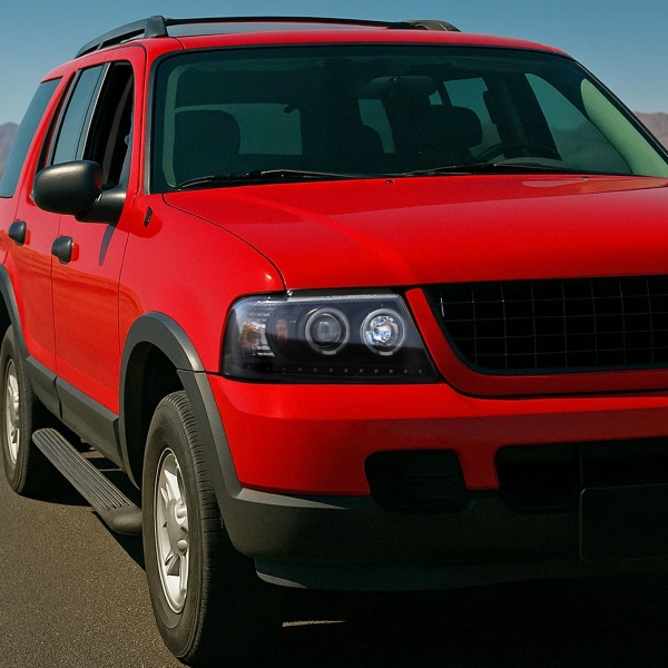 Ford Explorer (02-05) фары передние черные с ангельскими глазками и ДХО