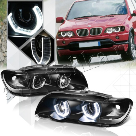BMW X5 E53 (1998-2003) передние хромированные со светящимися ободками, комплект 2 шт.