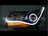 Chevrolet Cruze (08-) черные линзовые передние фары со светящимися ободками и диодной подсветкой в стиле Audi A8, комплект 2 шт.